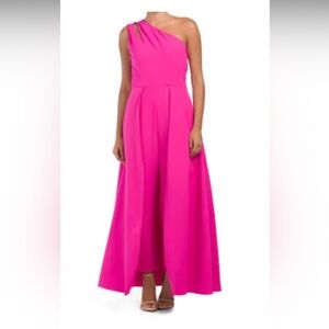 Julia Jordan One-Shoulder Drape Skirted Jumpsuit. Fushia Pink. Size 10.